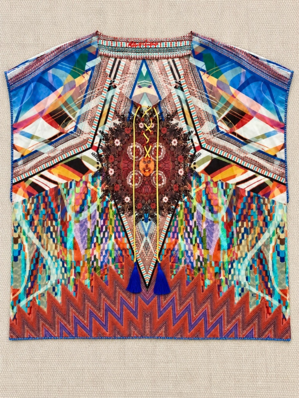 Robert Graham Silk Cotton Kaleidoscope Geometric Medallion Kaftan Tunic Small